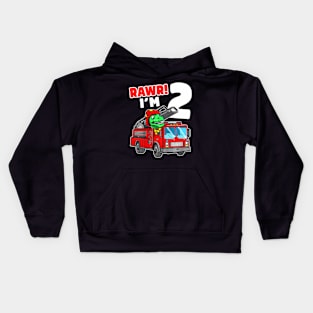 Dinosaur Fire Truck 2Nd Birthday Boy Two T-Rex Firefighter Kids Hoodie